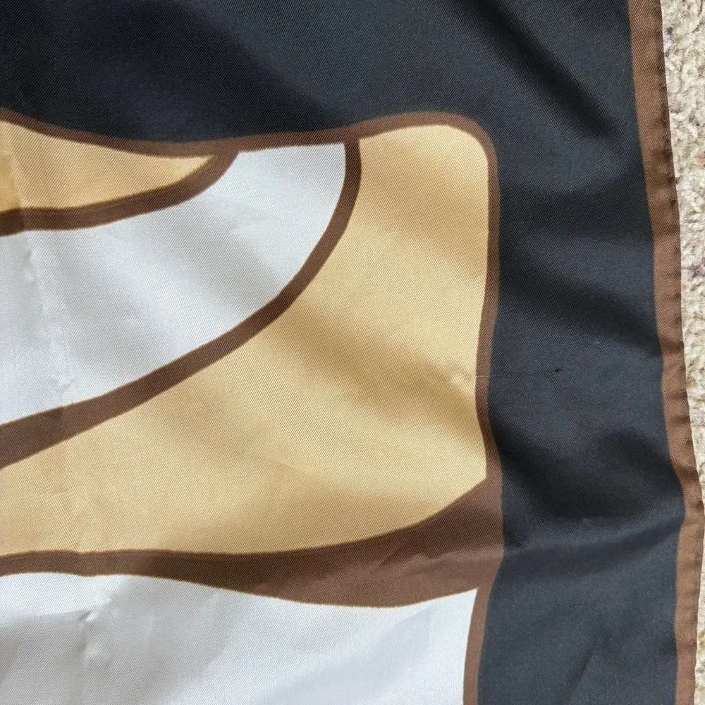 VTG Groovy Flower Square Scarf Black Orange Psychedelic Italy Made Trevira Retro